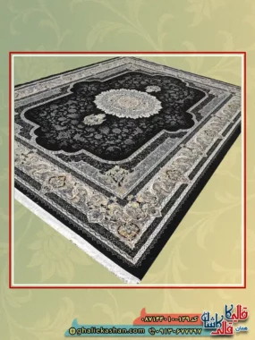 فرش ارزان طرح 700 شانه طرح سرور رنگ سرمه ای کاشان اصلی