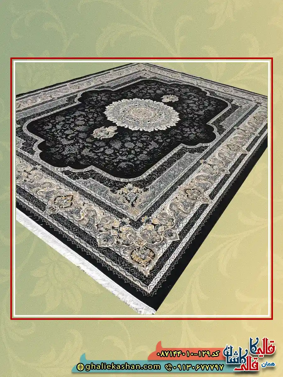 فرش ارزان طرح 700 شانه طرح سرور رنگ سرمه ای کاشان اصلی