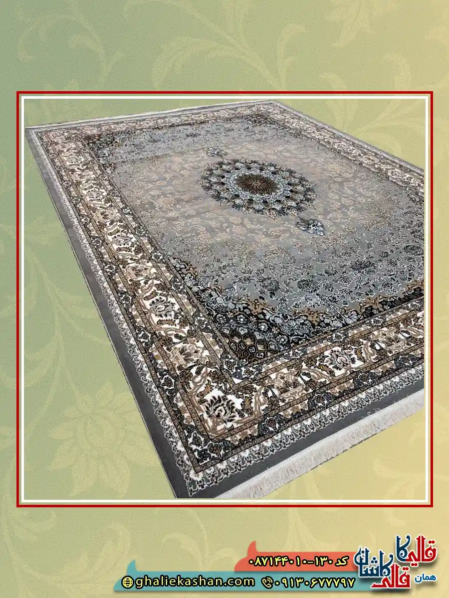 فرش ارزان طرح 700 شانه طرح شاهان رنگ طوسی فیلی کاشان اصلی
