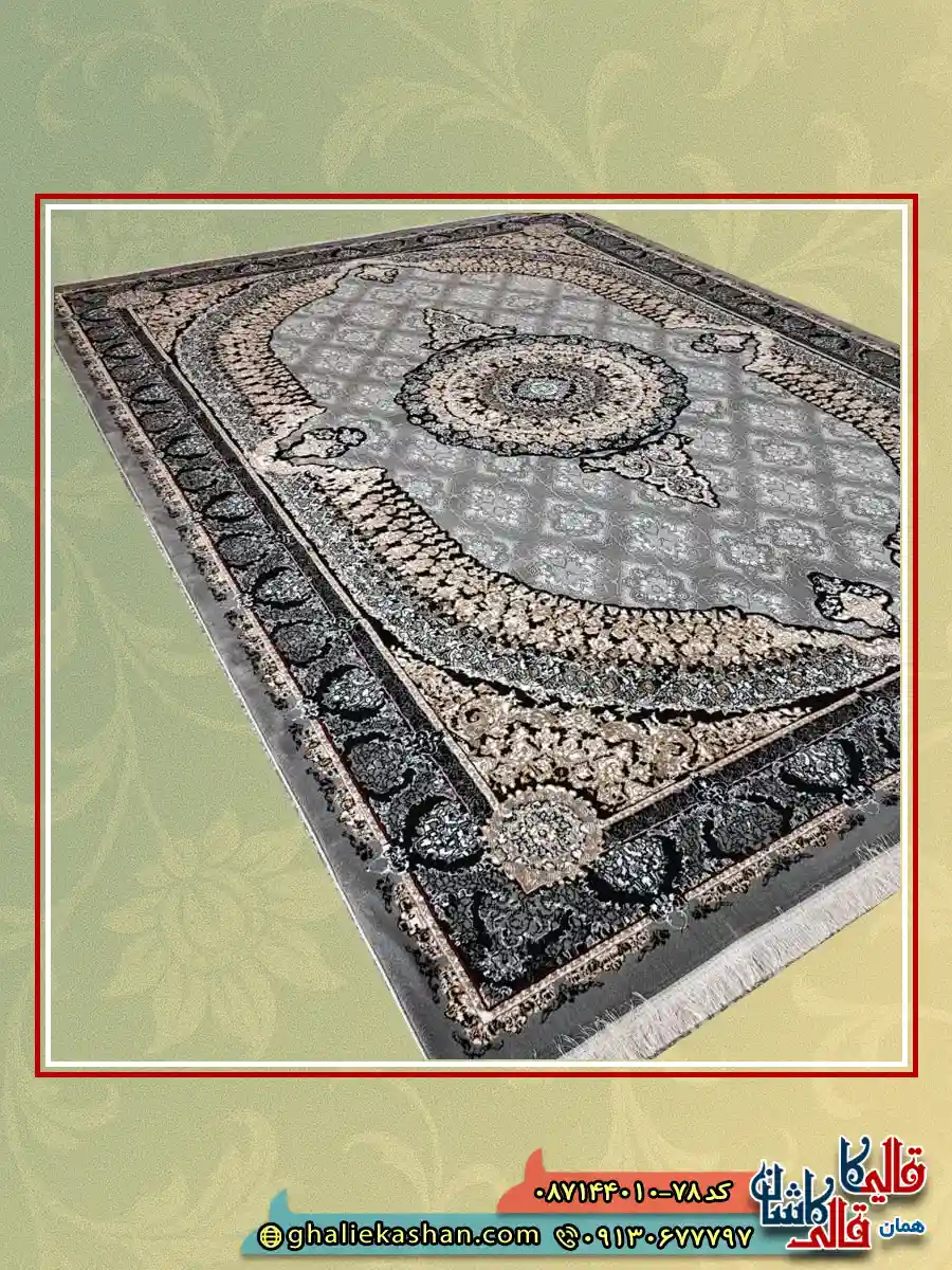 فرش ارزان طرح 700 شانه طرح عارف رنگ طوسی فیلی کاشان اصلی