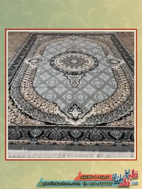 فرش ارزان طرح 700 شانه طرح عارف رنگ طوسی فیلی کاشان زمینه