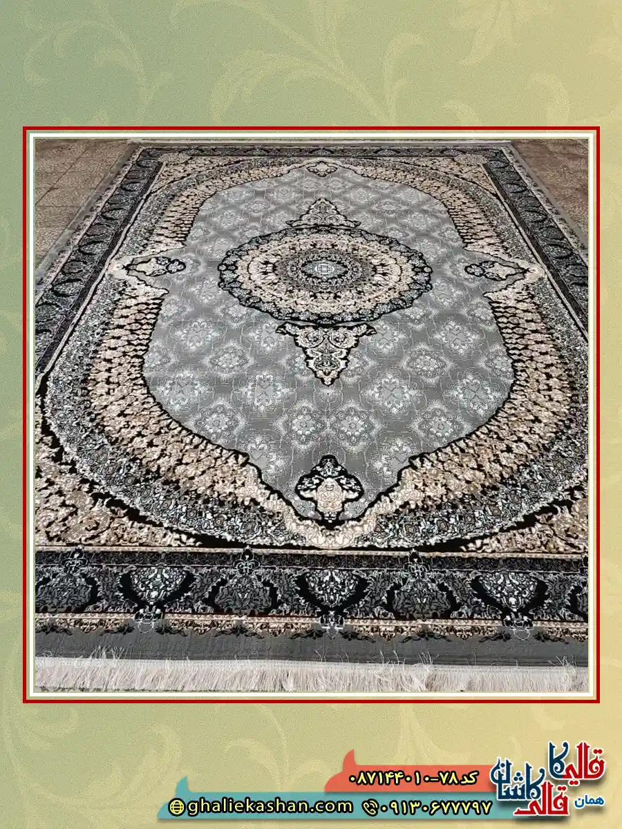 فرش ارزان طرح 700 شانه طرح عارف رنگ طوسی فیلی کاشان زمینه