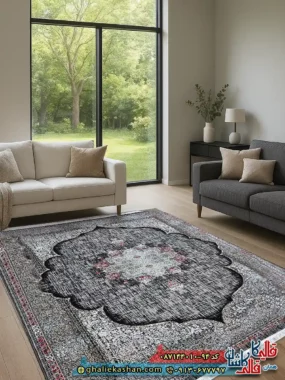 فرش ارزان طرح 700 شانه طرح ماهرخ رنگ طوسی فیلی کاشان
