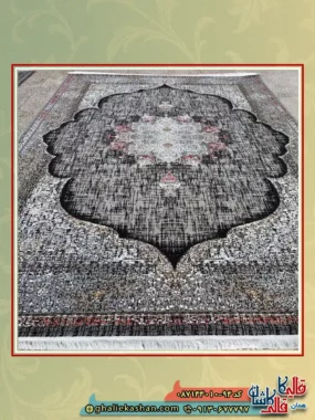 فرش ارزان طرح 700 شانه طرح ماهرخ رنگ طوسی فیلی کاشان زمینه