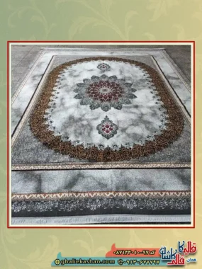 فرش ارزان طرح 700 شانه طرح مرمر رنگ طوسی فیلی کاشان زمینه