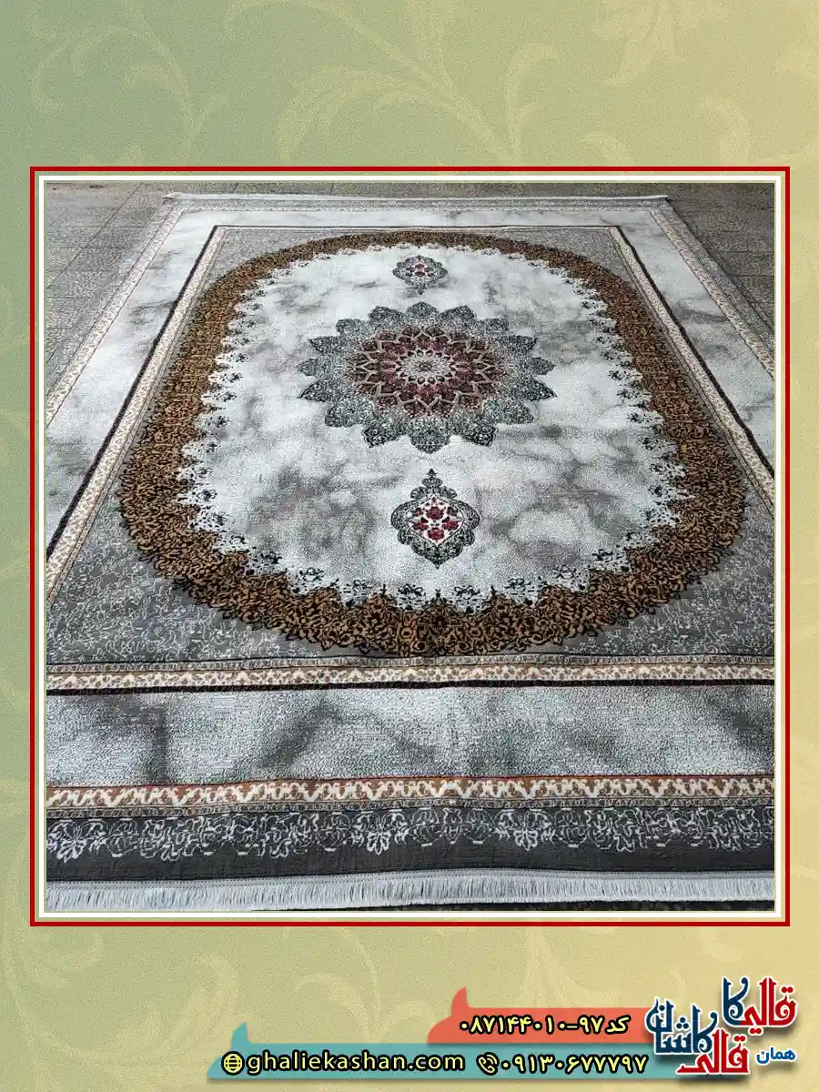 فرش ارزان طرح 700 شانه طرح مرمر رنگ طوسی فیلی کاشان زمینه