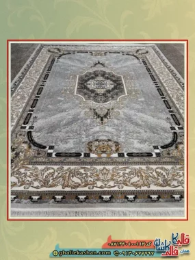 فرش ارزان طرح 700 شانه طرح ویتا رنگ طوسی نقره ای کاشان زمینه