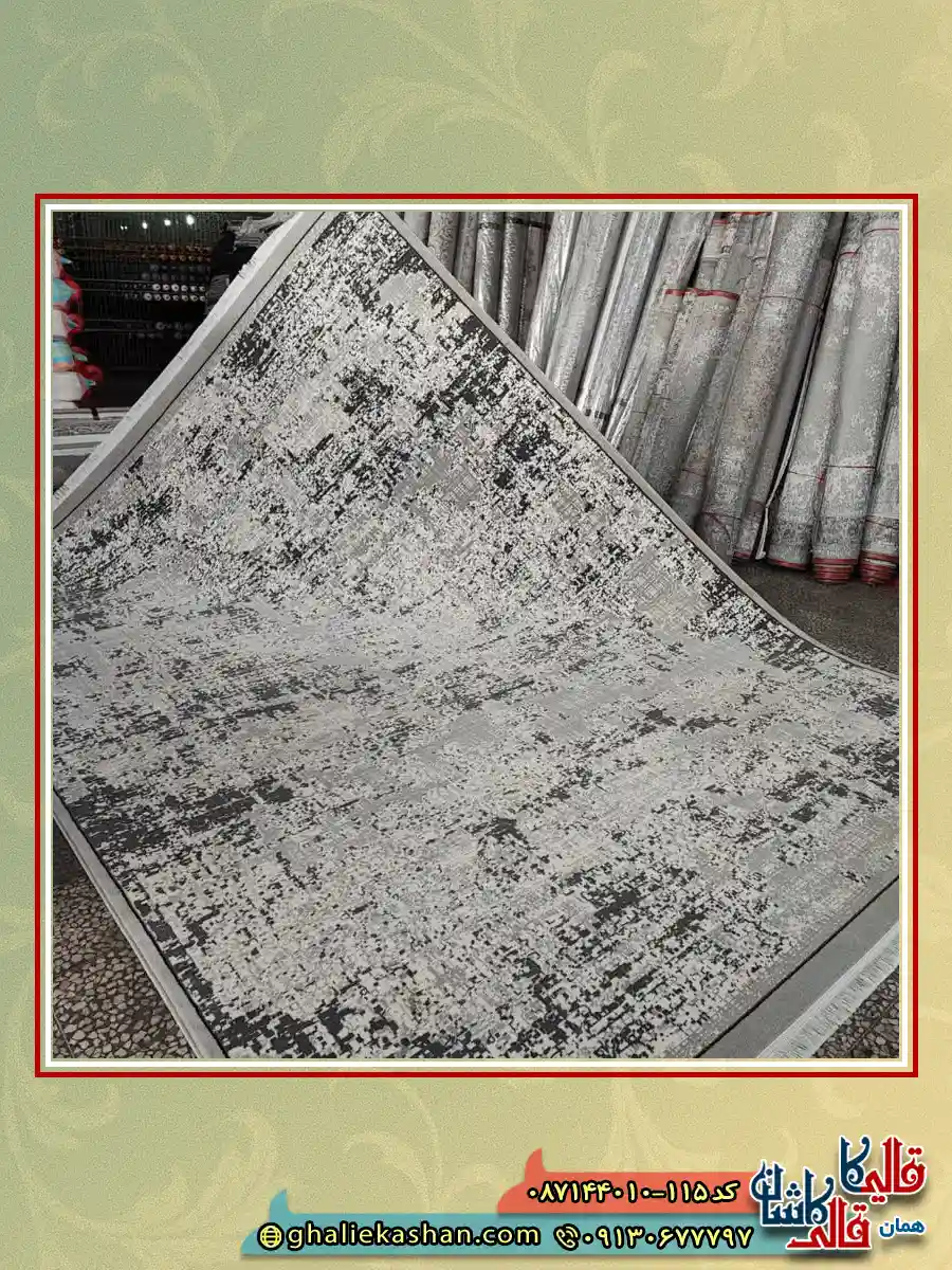 فرش ارزان طرح 700 شانه طرح وینتیج سیماب رنگ طوسی نقره ای فیلی کاشان زمینه 2