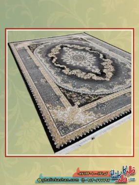 فرش ارزان طرح 700 شانه طرح کارن رنگ سرمه ای کاشان اصلی