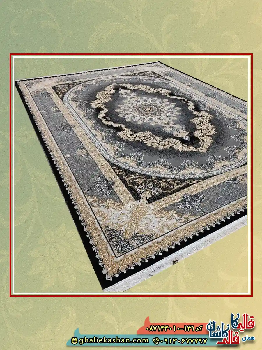 فرش ارزان طرح 700 شانه طرح کارن رنگ سرمه ای کاشان اصلی