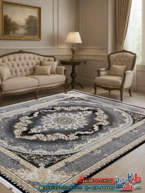 فرش ارزان طرح 700 شانه طرح کارن رنگ سرمه ای کاشان