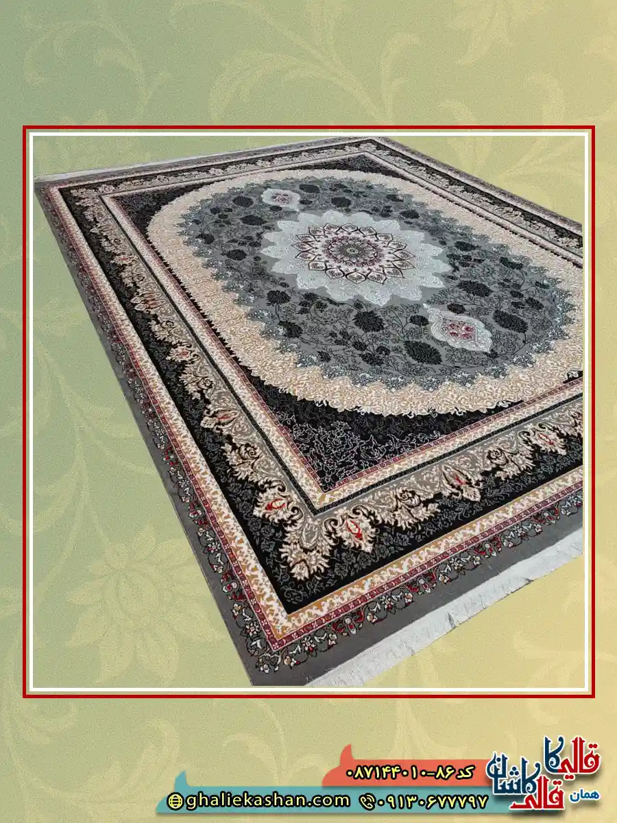 فرش ارزان طرح 700 شانه طرح گیتا رنگ طوسی فیلی کاشان اصلی