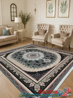 فرش ارزان طرح 700 شانه طرح گیتا رنگ طوسی فیلی کاشان