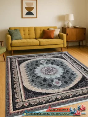 فرش ارزان طرح 700 شانه طرح گیتا رنگ طوسی فیلی کاشان
