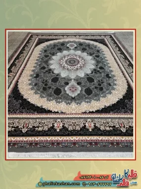 فرش ارزان طرح 700 شانه طرح گیتا رنگ طوسی فیلی کاشان زمینه