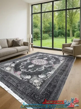 فرش ارزان وینتیج طرح 700 شانه طرح مهوا رنگ طوسی فیلی کاشان