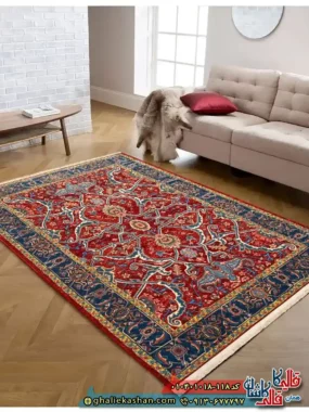 فرش سنتی 1000 شانه طرح آتامان زمینه زرشکی کاشان