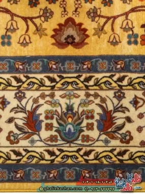 فرش سنتی 1000 شانه طرح افشان درختی مجنون زمینه طلایی کاشان نزدیک