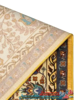 فرش سنتی 1000 شانه طرح افشان درختی مجنون زمینه طلایی کاشان نزدیک2