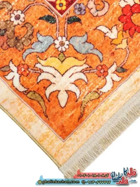 فرش سنتی 1000 شانه طرح افشان نقش سلطان آباد زمینه نارنجی آجری کاشان نزدیک3