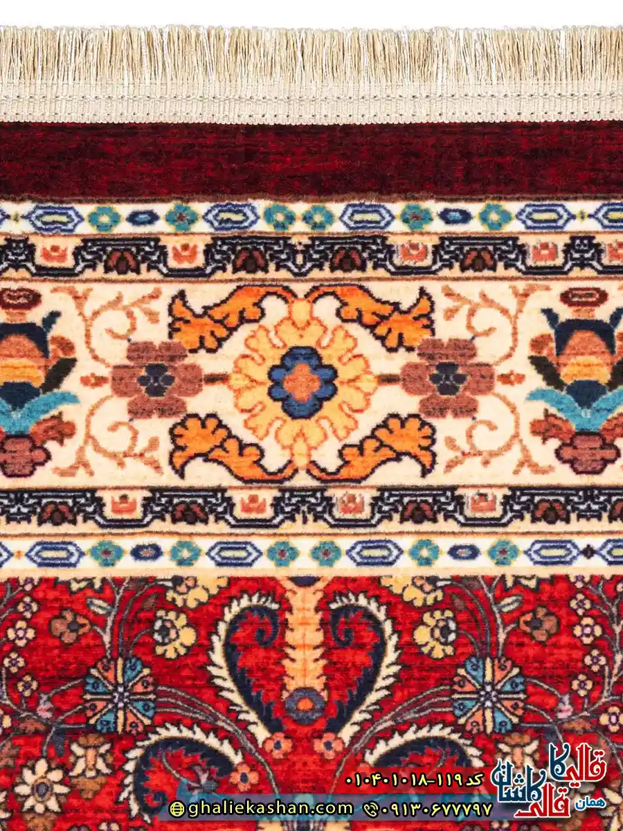 فرش-سنتی-1000-شانه-طرح-افشان-پریزاد-زمینه-قرمز-لاکی-کاشان-نزدیک