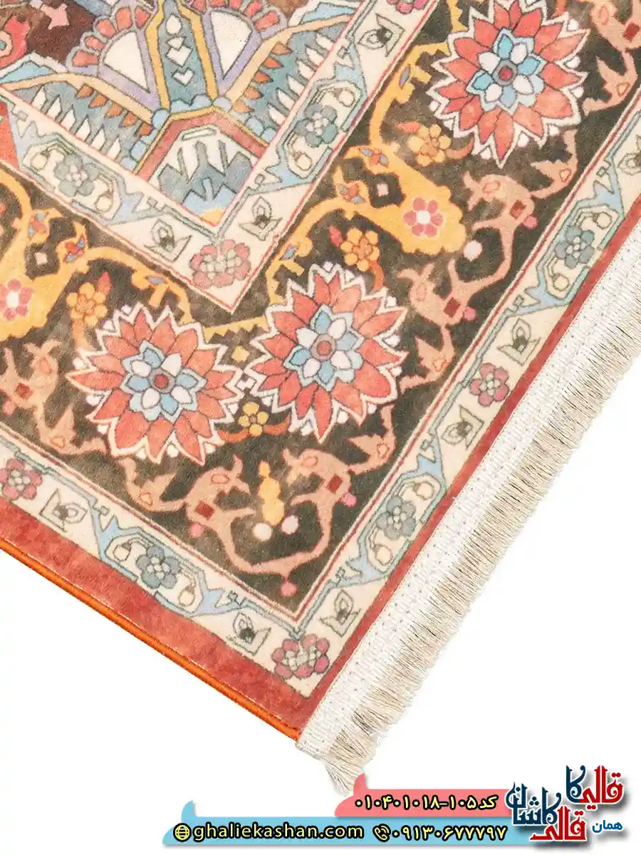فرش سنتی 1000 شانه طرح الیما زمینه قرمز لاکی کاشان نزدیک2