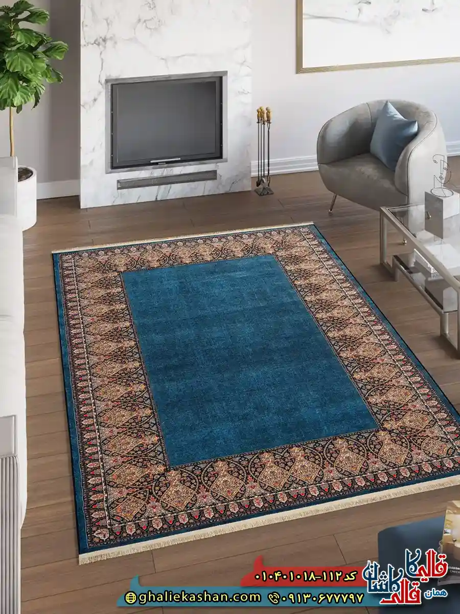 فرش سنتی 1000 شانه طرح قاب خسرو زمینه سبز کاشان دکوراسیون