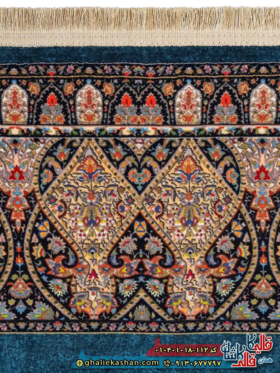 فرش سنتی 1000 شانه طرح قاب خسرو زمینه سبز کاشان نزدیک3