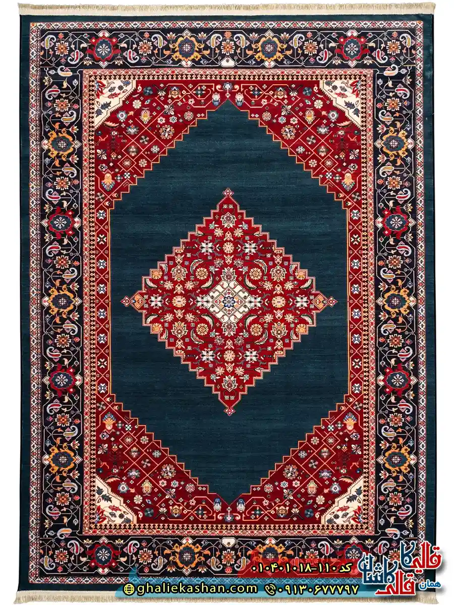 فرش سنتی 1000 شانه طرح قشقایی شاهسون زمینه سبز کاشان اصلی