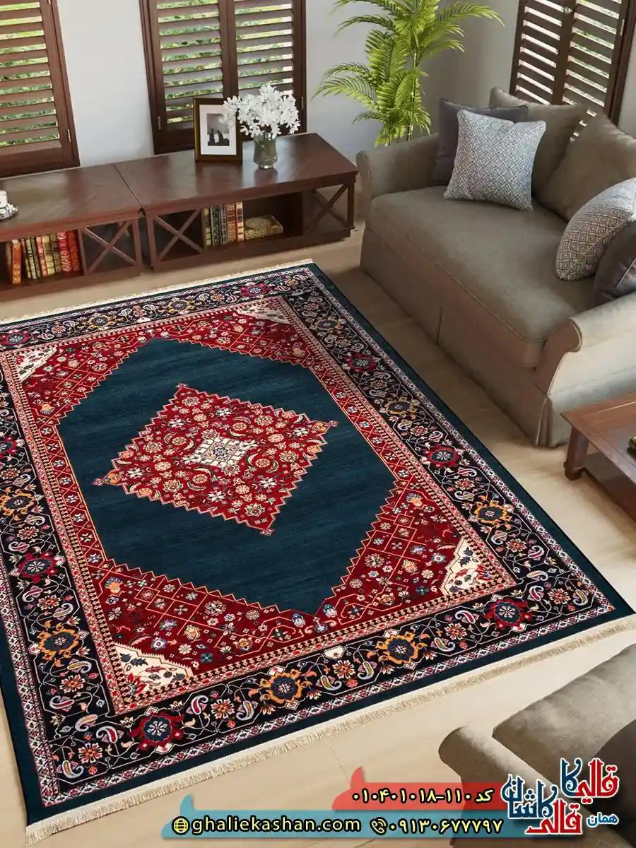 فرش سنتی 1000 شانه طرح قشقایی شاهسون زمینه سبز کاشان دکوراسیون