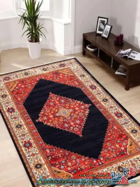 فرش سنتی 1000 شانه طرح قشقایی شاهسون زمینه مشکی کاشان