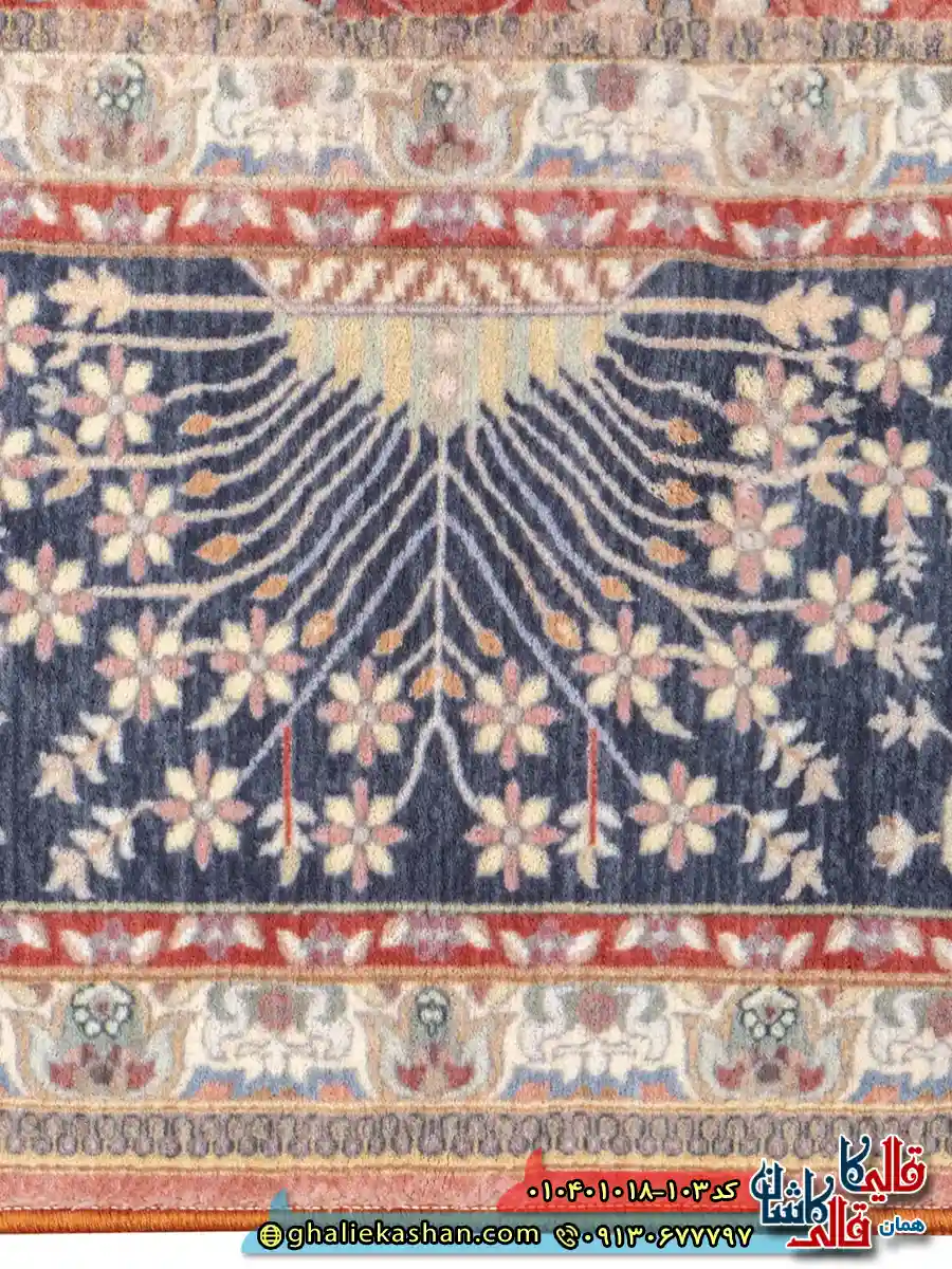 فرش سنتی 1000 شانه طرح گلباف زمینه قرمز لاکی کاشان نزدیک2