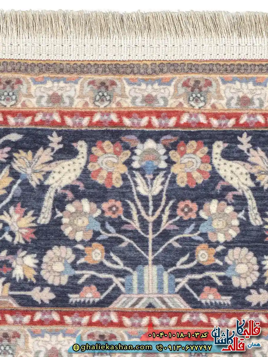 فرش سنتی 1000 شانه طرح گلباف زمینه قرمز لاکی کاشان نزدیک3