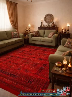 فرش سنتی 700 شانه خشتی طرح میرانا رنگ قرمز لاکی کاشان