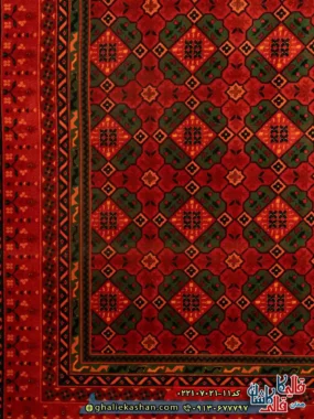 فرش سنتی 700 شانه طرح افشان دامون رنگ سبز کاشان حاشیه