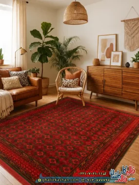 فرش سنتی 700 شانه طرح افشان دامون رنگ سبز کاشان