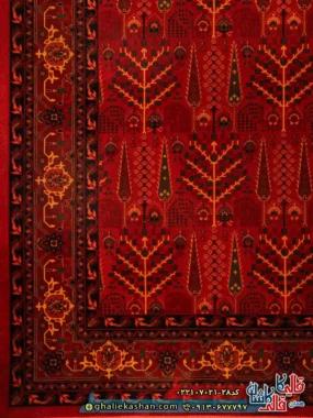 فرش سنتی 700 شانه طرح افشان مهتا رنگ قرم لاکی حاشیه روناسی کاشان حاشیه