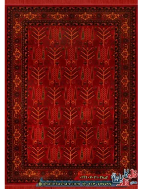 فرش سنتی 700 شانه طرح افشان مهتا رنگ قرمز لاکی حاشیه روناسی کاشان اصلی