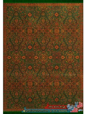 فرش سنتی 700 شانه طرح افشان نیکلاس رنگ سبز کاشان اصلی
