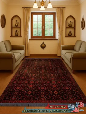 فرش سنتی 700 شانه طرح افشان نیکلاس رنگ سرمه ای کاشان