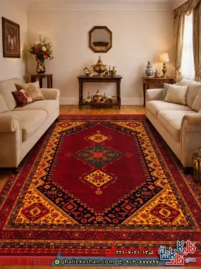 فرش سنتی 700 شانه طرح دانژه رنگ قرمز لاکی کاشان