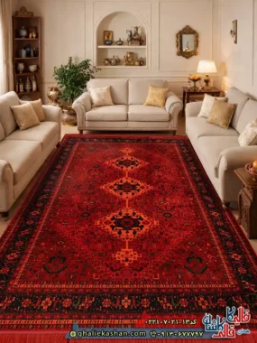 فرش سنتی 700 شانه طرح دلارز رنگ قرمز لاکی کاشان
