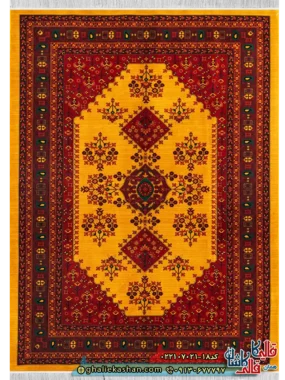 فرش سنتی 700 شانه طرح ساتین رنگ طلایی کاشان اصلی