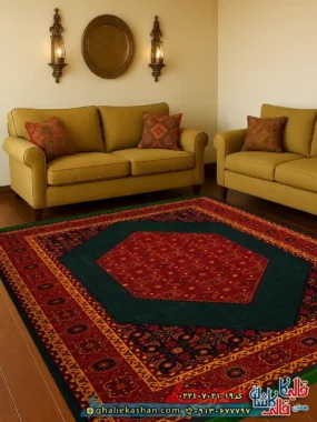 فرش سنتی 700 شانه طرح سوها رنگ سبز کاشان