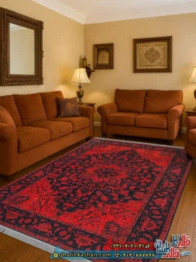 فرش سنتی 700 شانه طرح لونا رنگ سرمه ای کاشان