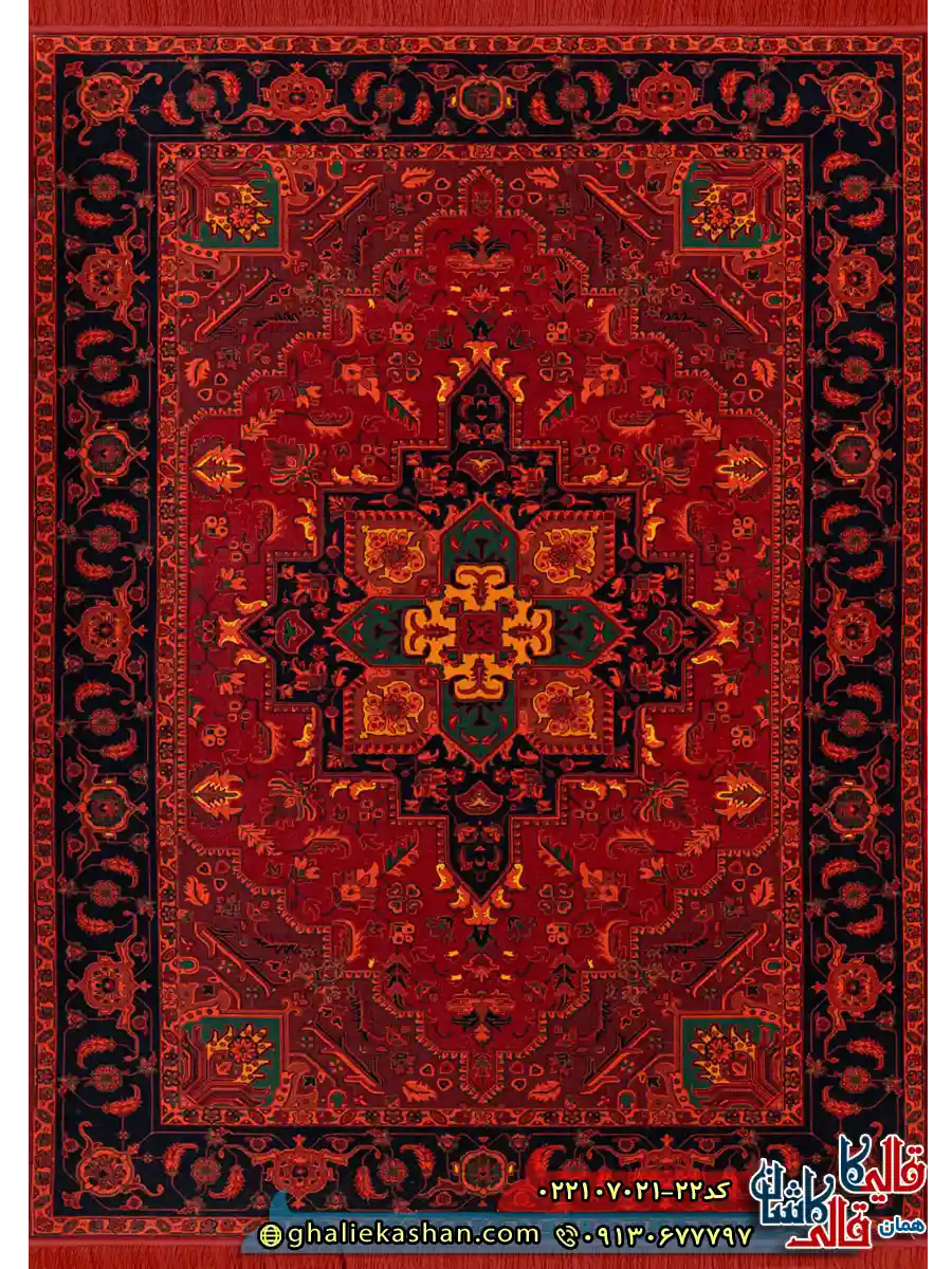 فرش سنتی 700 شانه طرح لونا رنگ قرمز لاکی کاشان اصلی