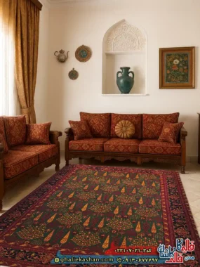 فرش سنتی 700 شانه طرح مهتا رنگ سبز کاشان