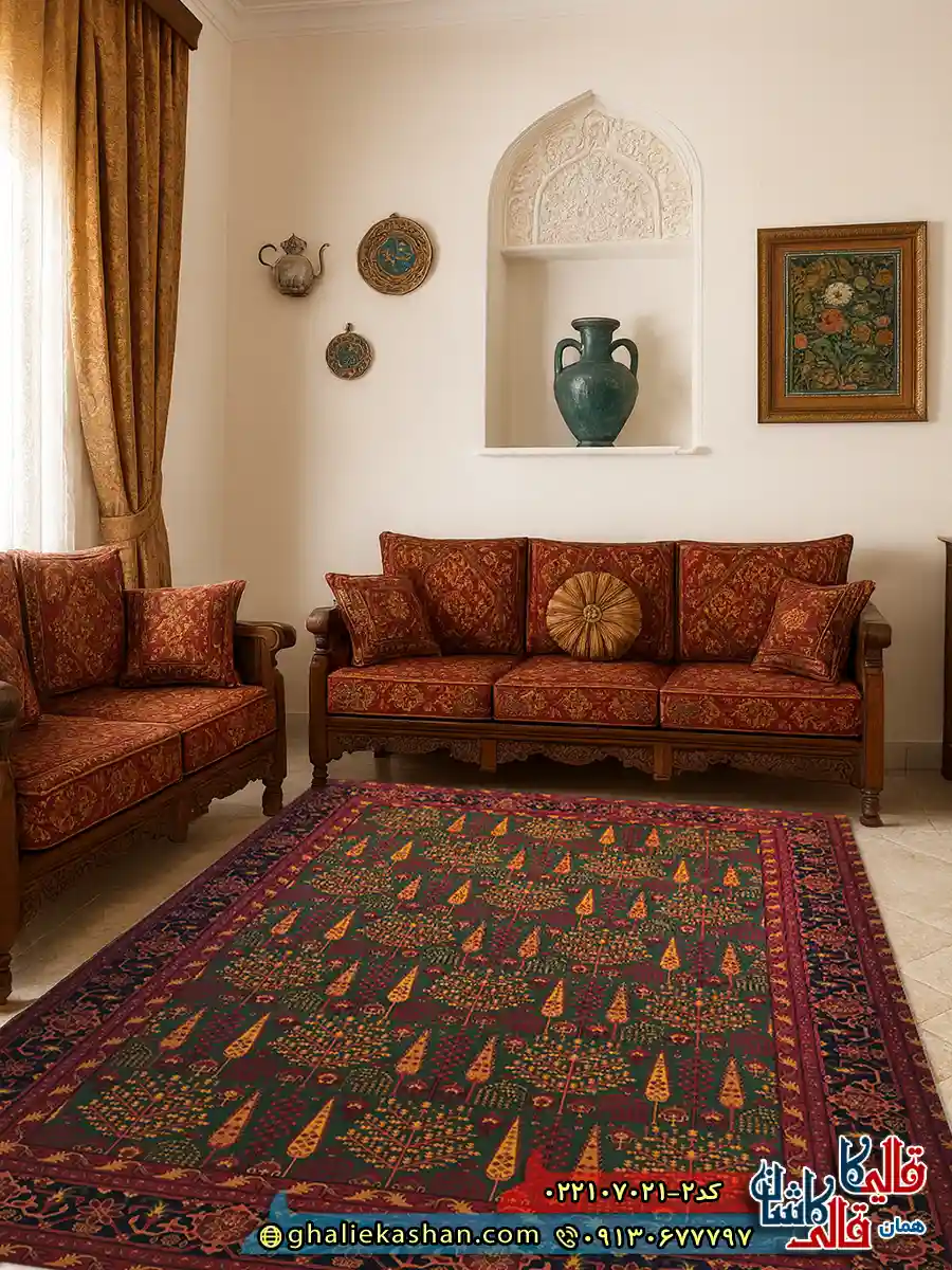 فرش سنتی 700 شانه طرح مهتا رنگ سبز کاشان دکوراسیون فرش سنتی 700 شانه طرح مهتا رنگ سبز کاشان دکوراسیون