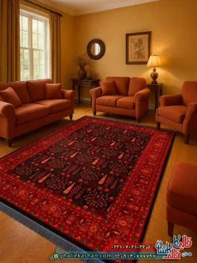 فرش سنتی 700 شانه طرح افشان مهتا رنگ سرمه ای کاشان