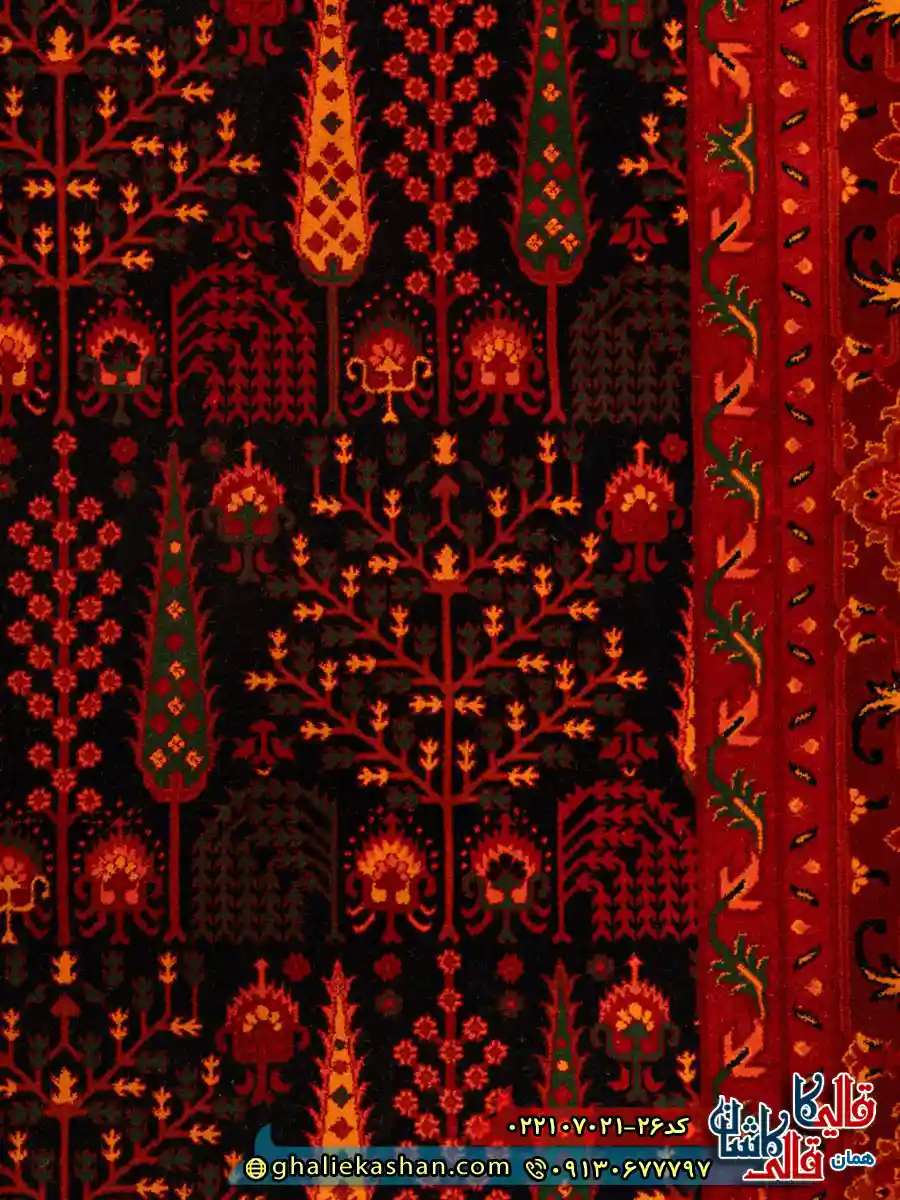 فرش سنتی 700 شانه طرح مهتا رنگ سرمه ای کاشان نزدیک